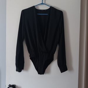 TALULA Aritzia Black Satin Wrap Bodysuit XS